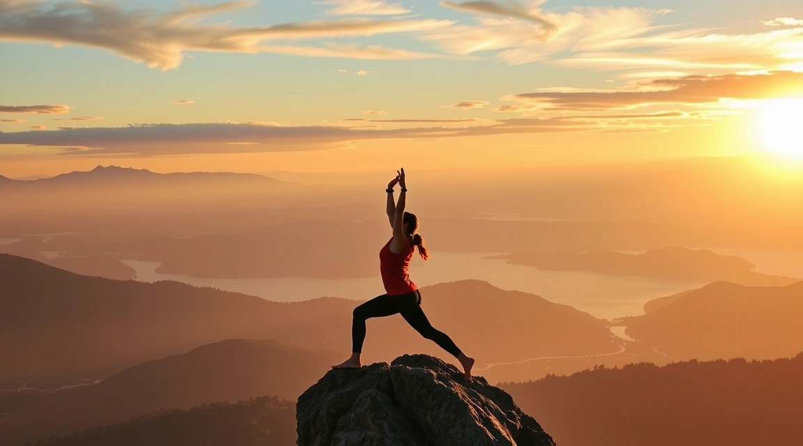 Persoană care practică yoga la răsăritul soarelui, simbolizând prevenția și echilibrul